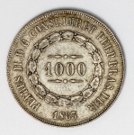 Numismática Brasil - 3º Sistema monetário - 1000 Réis - 2º tipo - Retirada de coleção - Prata - 1863