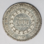 Numismática Brasil - 3º Sistema monetário - 1000 Réis - 2º tipo - Retirada de coleção - Prata - 1860