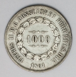 Numismática Brasil - 3º Sistema monetário - 1000 Réis - 2º tipo - Retirada de coleção - Prata - 1861