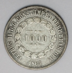 Numismática Brasil - 3º Sistema monetário - 1000 Réis - 2º tipo - Retirada de coleção - Prata - 1863
