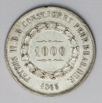 Numismática Brasil - 3º Sistema monetário - 1000 Réis - 2º tipo - Retirada de coleção - Prata - 1863