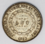 Numismática Brasil - 3º Sistema monetário - 2º tipo - Proveniente de coleção - 500 Réis - prata - 1860