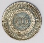 Numismática Brasil - 3º Sistema monetário - 2º tipo - Proveniente de coleção - 500 Réis - prata - 1860