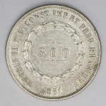 Numismática Brasil - 3º Sistema monetário - 2º tipo - Proveniente de coleção - 500 Réis - Prata - 1861