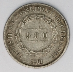 Numismática Brasil - 3º Sistema monetário - 2º tipo - Proveniente de coleção - 500 Réis - prata - 1861