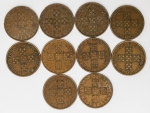 Numismática Portugal - 10 peças de 1 escudo, 1969, 70, 71, 72, 73, 74, 76, 77, 78 e 79