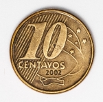 Numismática Brasil - 10 centavos com 2002, defeito em capa de catálogo - Observar cabeça do cavalo com `farol`