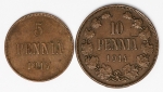 Numismática - 2 peças da Finlândia que circularam na região de fronteira russa