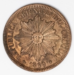 Numismática Uruguai - 4 Centésimos - 1869 A - Excelente estado, rara messa qualidade - KM 13