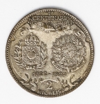 Numismática Brasil - 2000 Réis, 1922 - Prata com carimbo S. Guerra