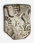Numismática Índia - 321-187 depois de Cristo - Império Mauryan - Vale do Ganges - Contramarcas, prata, 18x13mm - Linda peça