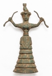 Áfruca - Divindade por ser identificada - Coruja na cabeça e serpentes nas mãos - Peça para estudo - 19,5x13cm, 467g em metal não ferroso - Bela pátina