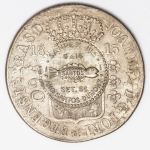 Numismática Brasil - 960 Réis, 1815 R Rio c/carimbo SANPEX, 1956 - Santos Dumont E. Congresso de Turismo - Magnífico exemplar.