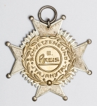 Numismática Brasil - Medalha premial de tiro - Peça única III lugar - Itajaí, Santa Catarina - 1928 - Nova Bremen - Prata e ouro branco - 44x44mm e 11g