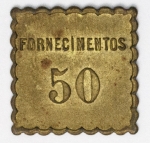 Numismática Ficha de Fornecimentos - 50 da E. de Ferro do Paraná - 21x21mm - 3,2g