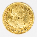 Numismática Espanha - Carlos III, 1778 - 1,75g - Ouro, acreditamos que ouro 800 - Peça para estudo - Será apregoada como curiosidade