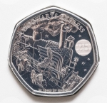 Numismática Inglaterra - 50 Pence Harry Potter - 25 anos - No folder Hogwarts Express - 8g e 27,30mm - Brilhante, não circulada - 2022