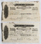 Escripofilia - Vertente da numismática com crescimento contínuo, por sua beleza ou na busca de possível resgate. Exemplar relacionado com o Brasil. 2 cautelas do Banco do Brasil, 1942 - II Guerra
