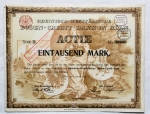 Escripofilia, vertente da numismática com crescimento contínuo, por sua beleza e em alguns casos na busca de resgate. Alemanha, 1910 - Köln, magnífica ação - Vinheta linda