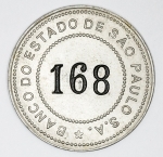 Colecionismo - Ficha Banco do Estado de São Paulo S.A.  - Ag. Iguatemi (verso) Numero 168 - 45mm - Aluminio - muito bom estado