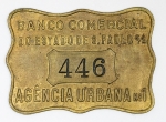 Colecionismo - Ficha do Banco Comercial do estado de São Paulo -Número 446 - Agência Urbana N1 - Rua 24 de Maio 261  - São Paulo -Metal - Retangular de bordas irregulares - 5 x 3,5 cm