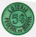 Colecionismo - Ficha de Backelite Verde - Loteria Federal do Brasil - Valor 5$ - 33mm
