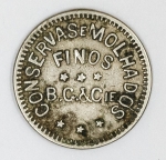 Colecionismo - Numismática - Ficha Catalogada SP MP 10 - Casa Minerva - Conservas * Molhados Finos - Santos - 21mm