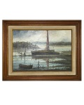 Óleo sobre tela Marinha. Assinatura não identificada. Dimensões: 50 cm x 60 cm (aproximadamente).