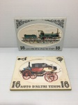 Casa Editrice Capitol - C.E.B Bologna - Lote com estojos contendo 16 cartões postais cada, totalizando 32 unidades com figuras de veículos e locomotivas antigas. Dimensões: 11 cm x 15,5 cm.
