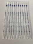 Lote com 11 pipetas 5 ml de vidro. Dimensões: 30 cm aproximadamente.