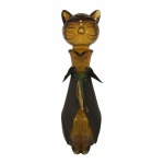 ITALY - Belíssimo "DECANTER" dos anos 50 , nas cores âmbar em vidro moldado, no formato de gato ,com vestimenta em couro. Dimensões: 34 cm x 8 cm x 8 cm.