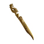 Antigo abridor de cartas de bronze decorado com figura mitológica. Dimensões: 24 cm.