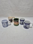 Lote de 5 canecas diversas em porcelana para colecionador. Medindo a maior 7cm de altura. Com desgate na douração.