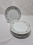 Jogo de 6 pratos de sobremesa em porcelana Real flores azuis. Medindo 19cm de diâmetro.