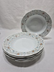 Jogo de 6 pratos de sopa em porcelana Real flores azuis. Medindo 23cm de diâmetro.