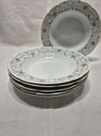 Jogo de 6 pratos de sopa em porcelana Real flores azuis. Medindo 23cm de diâmetro.