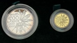 Moeda do Brasil - Ouro - Prata - 5 e 20 Reais - 2000 - Estojo Oficial de Madeira com as 2 Moedas Com