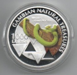 MOEDA GAMBIA - 1000 DALASIS 2015 - COBRE REVESTIDO DE PRATA - 28 GRAMAS - 40MM - FC - TESOUROS NATURAIS DA GAMBIA - WESTERN GREEN MAMBA - REPLICA EM PERFEITO ESTADO CONFORME FOTOS