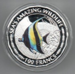 MOEDA BURUNDI - 100 FRANCOS 2015 - CUPRONIQUEL REVESTIDO DE PRATA - 31,1 GRAMAS - 38,61MM - FC - VIDA SELVAGEM MARINHA - PEIXE IDOLO MOURO - REPLICA EM PERFEITO ESTADO CONFORME FOTOS