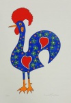 GRAVURA - TIRAGEM 49/100 - GALO PORTUGUES - SERIGRAFIA - 46 X 35CM - CARLOS FURTADO - ASSINADO A LAPIS PELA ARTISTA - ACID - SEM MOLDURA