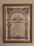 LINDA E RARA APOLICE DA DIVIDA PUBLICA DOS ESTADOS UNIDOS DO BRASIL DE 1912 NO VALOR DE 1 CONTO DE REIS - COM CERTIFICADO - JA EMOLDURADA - EM OTIMAS CONDICOES CONFORME FOTOS