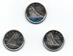 CONJUNTO COMPLETO COM 3 MOEDAS CANADA - 10 CENTIMOS 2021 - AÇO REVESTIDO DE NIQUEL - 1,75 GRAMAS - 18,03MM - FC - 100 ANIVERSARIO BLUENOSE - ESCUNA DE PESCA E CORRIDA DA NOVA ESCOCIA - ACOMPANHA DISPLAY - NO ESTADO CONFORME FOTOS