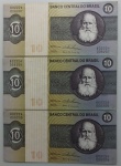 LOTE CONTENDO 3 CEDULAS DE 10 CRUZEIROS SEQUENCIAS - C139 - FE - ITEM NO ESTADO CONFORME FOTOS