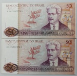 LOTE CONTENDO 2 CEDULAS DE 50 CRUZADOS - C182 - FE - ITEM NO ESTADO CONFORME FOTOS