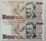 LOTE CONTENDO 2 CEDULAS DE 10.000 CRUZEIROS - C224 - SOB - ITEM NO ESTADO CONFORME FOTOS