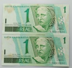 LOTE CONTENDO 2 CEDULAS DE 1 REAL SEQUENCIAIS - C254 - SOB/FE - ITEM NO ESTADO CONFORME FOTOS