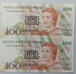 LOTE CONTENDO 2 CEDULAS DE 100 CRUZEIROS SEQUENCIAIS - C211 - FE - ITEM NO ESTADO CONFORME FOTOS
