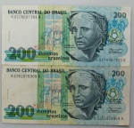 LOTE CONTENDO 2 CEDULAS DE 200 CRUZEIROS - C215 - SOB - ITEM NO ESTADO CONFORME FOTOS