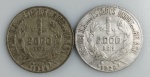 LOTE CONTENDO 2 MOEDAS DE 2000 REIS - ANOS 1924 E 1926 - MOCINHA - PRATA 0,500 - 8 GRAMAS - 26 MM - MBC - NO ESTADO CONFORME FOTOS