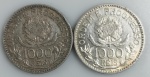 LOTE CONTENDO 2 MOEDAS DE 1000 REIS - ANO 1913 - ESTRELAS SOLTAS - PRATA 0,900 - 10 GRAMAS - 26 MM - MBC - NO ESTADO CONFORME FOTOS